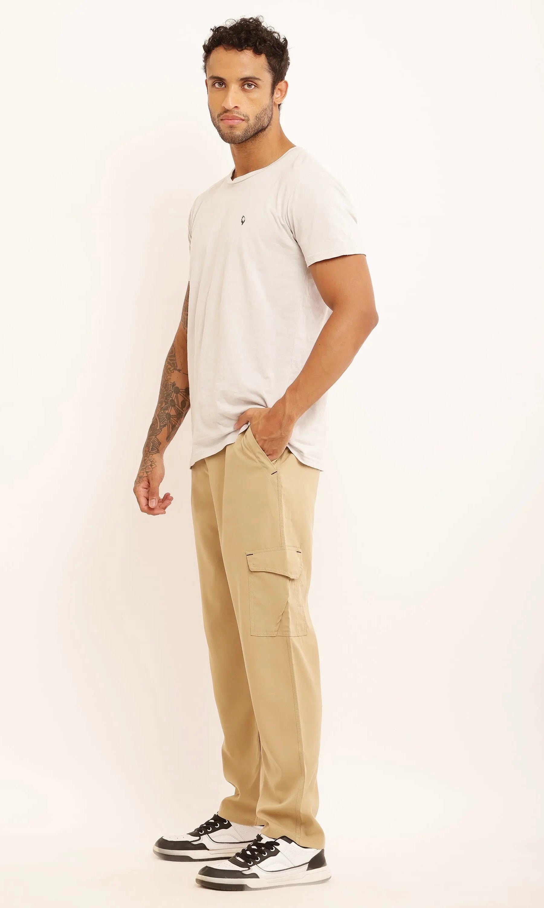 REGULAR FIT TWILL CARGO - FAWN